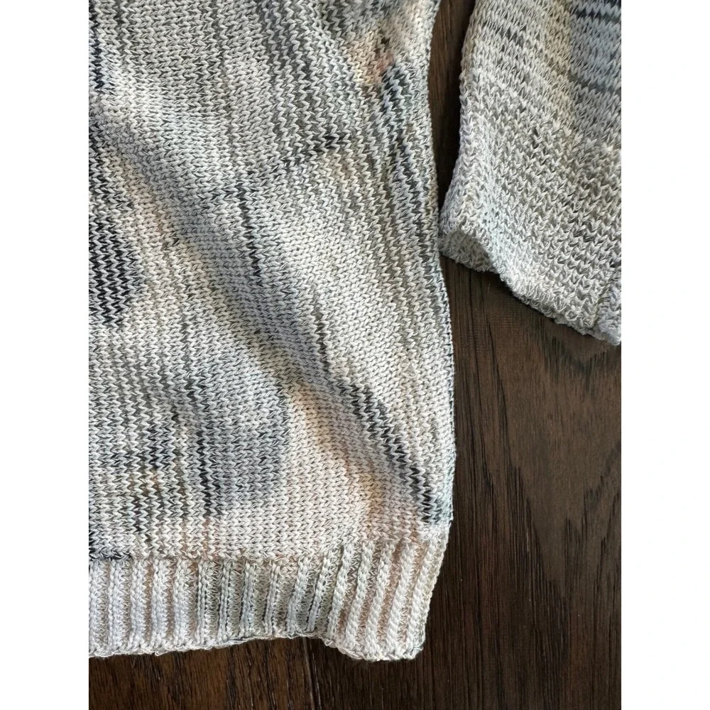 Sioni Womens Crane Bird Print Knit Sweater Grey White Batwing 3/4 Sleeve Medium